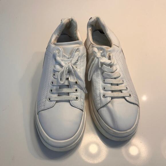 Zara Athletic Leather Lace Up Platform Sneakers Shoes White Size 40 - Picture 6 of 11
